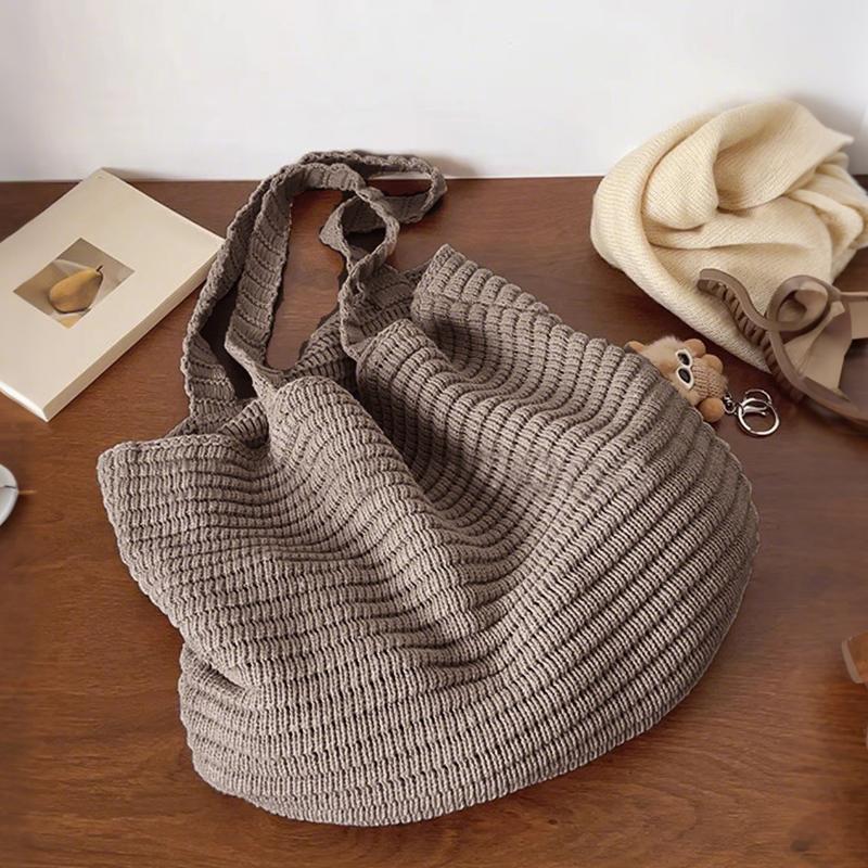 Fashi Causal Soft Knitted Solid Color Women's Shoulder Bag Large Capacity Female Underarm Bag For Commute Outings