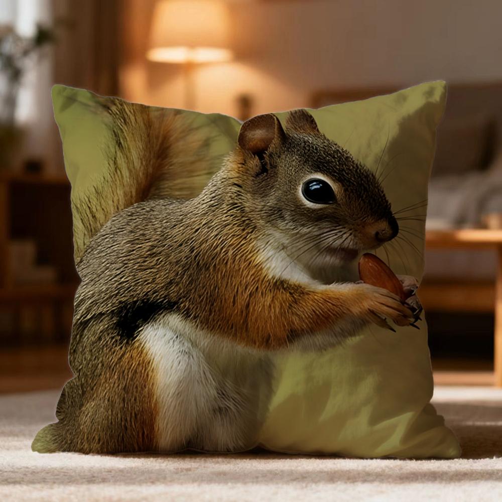 Animal Squirrel Cushion Cover Soft Washable Pillow Case Multi-Scene For Couch Bed Travel Office Use