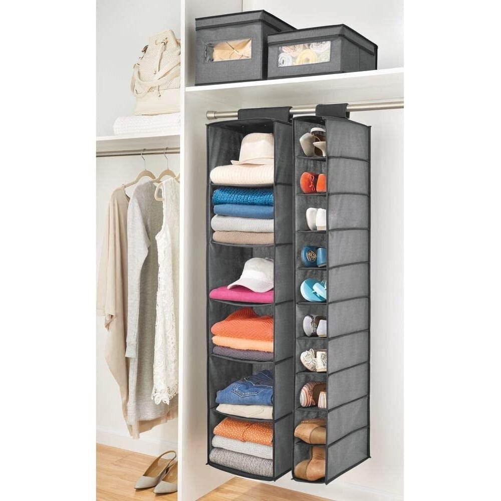 10 Shelf Hanging Organizer Storage Solution Shoes Accessories Non-Woven Fabric Space Saving Vertical Closet Rod Design