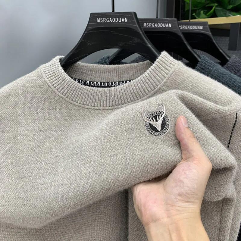 

Men s Winter New Arrival Fleece Sweater - Round Neck, Loose Fit, Plus Velvet, Thick Chenille, Warm Embroidered Base Layer Shirt 4XL (180) 140-155 lbs