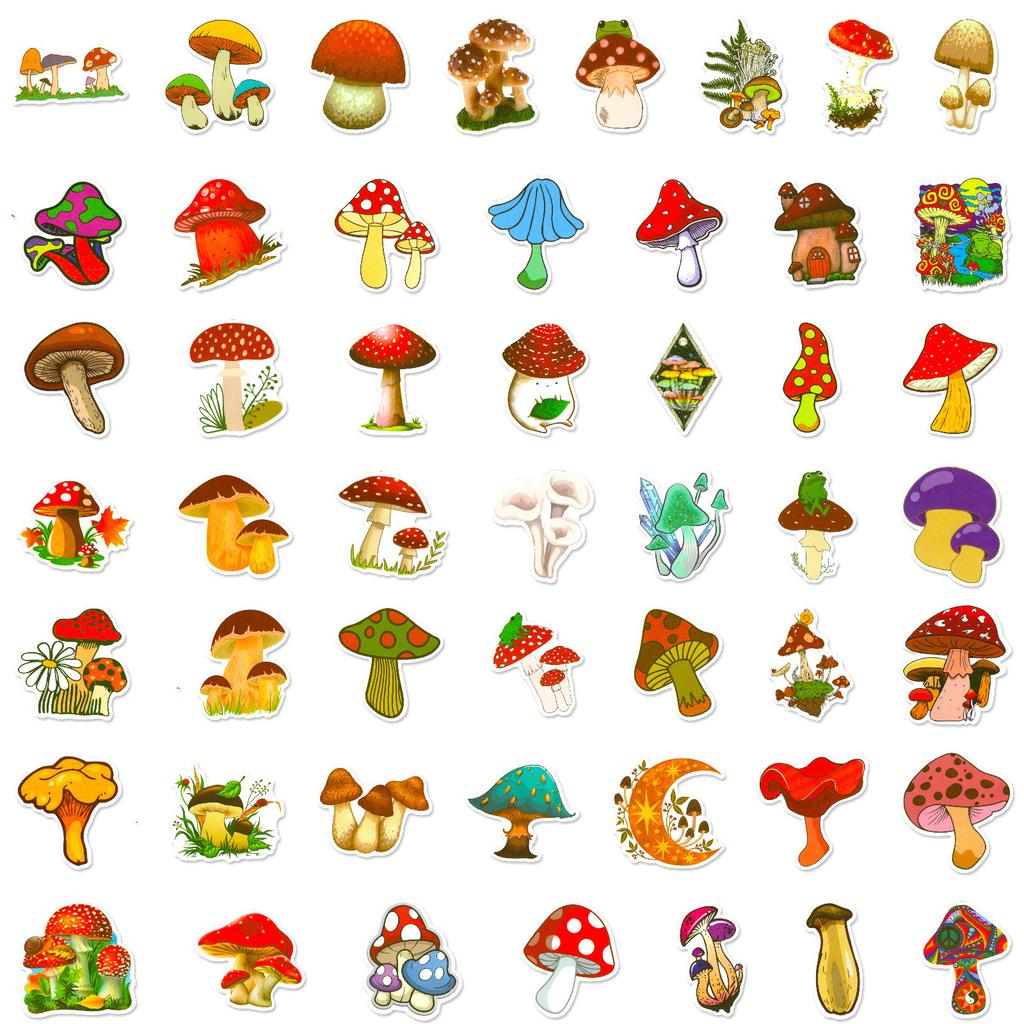 100 Slices Mushroom Sticker Cute Cartoon Mushroom DIY Waterproof and Removable Graffiti Sticker