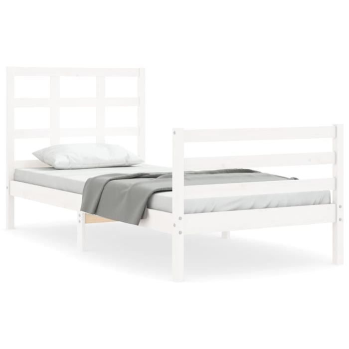 VidaXL Bed Frame with Headboard White 90x200 Cm Solid Wood 3193972
