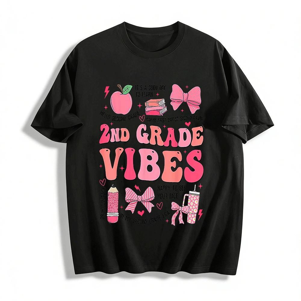 2nd Grade Vibes Back To School Print Top First Day Of 2nd Grade Shirt Pure cotton T-shirt XXS