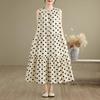 Women's Plus Size Polka Dot Sleeveless Cotton-Linen Dress - French Style