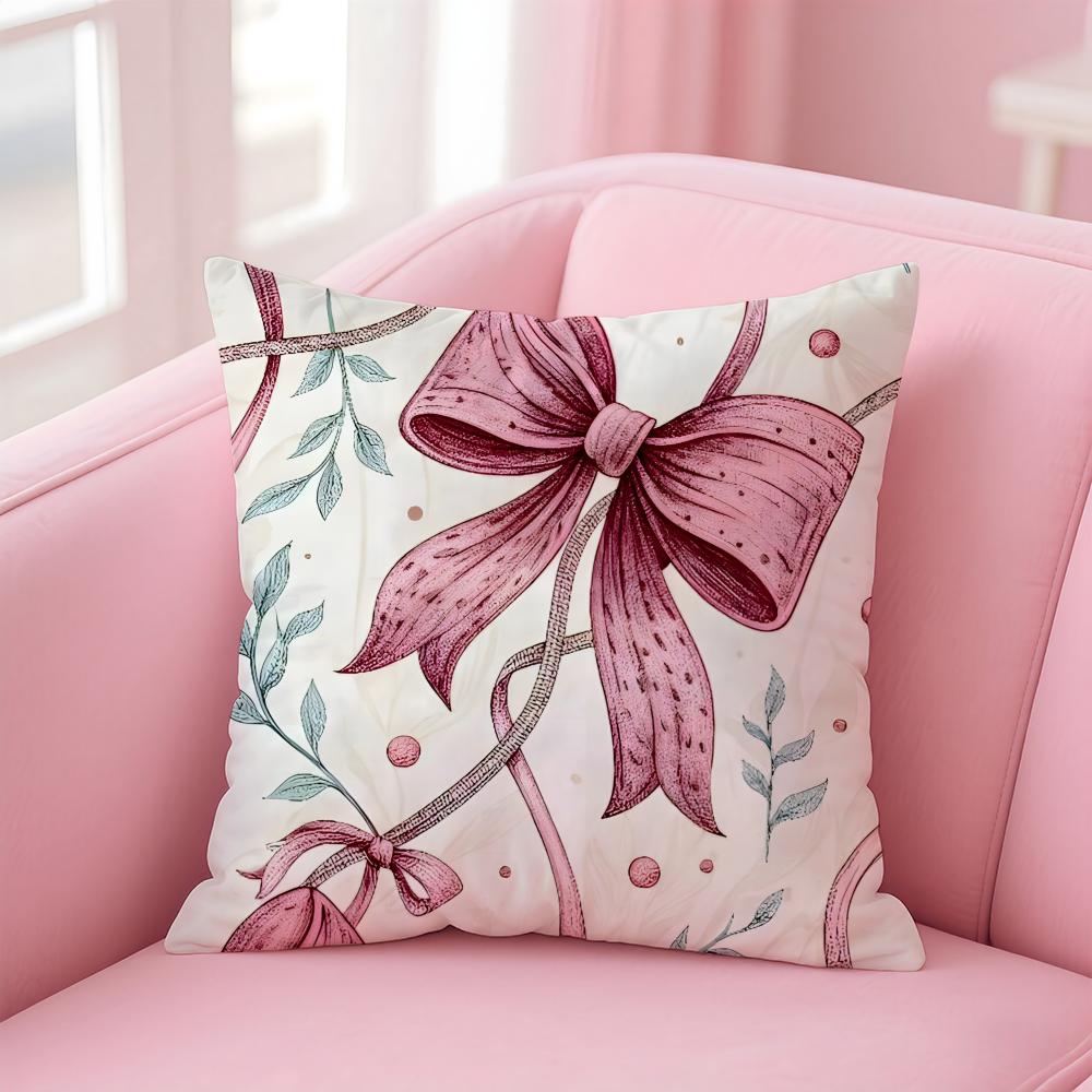 Elegant Cute Red and Pink Bowknot Cushion Cover Pillow Case Soft Friendly Fabric Concealed Zipper