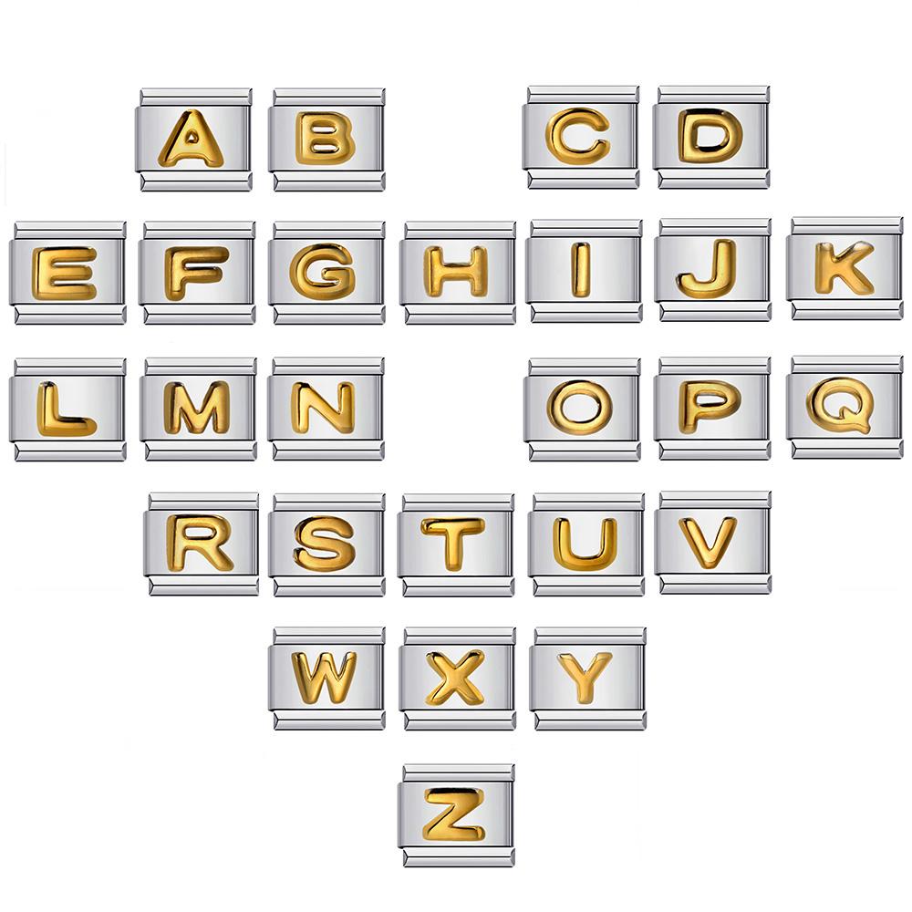 Trendy Italian Charms Bracelet 26 English A-Z Letter Custom Gold Color DIY Jewelry Making Gift Hand Bangle Chain Jewellry