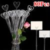 80Pcs Plastic Floral Pick Card Holder Clear Heart Flower Photo Card Holders Clips Stick for Weddings Party Gift