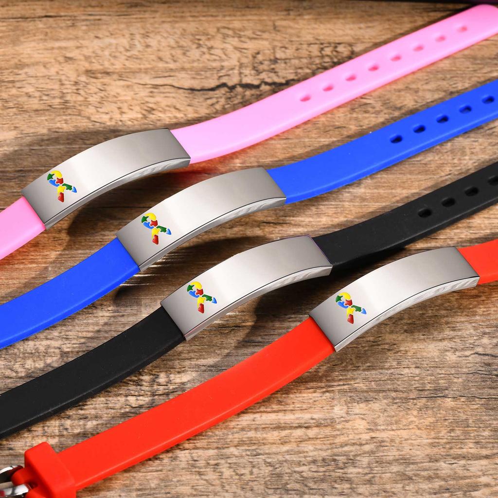 Braccialetti Personalizzati per la Consapevolezza sull'Autismo, Braccialetto Regolabile in Gomma, Braccialetti in Silicone Personalizzati per Sport e Emergenza, Incisione Gratuita