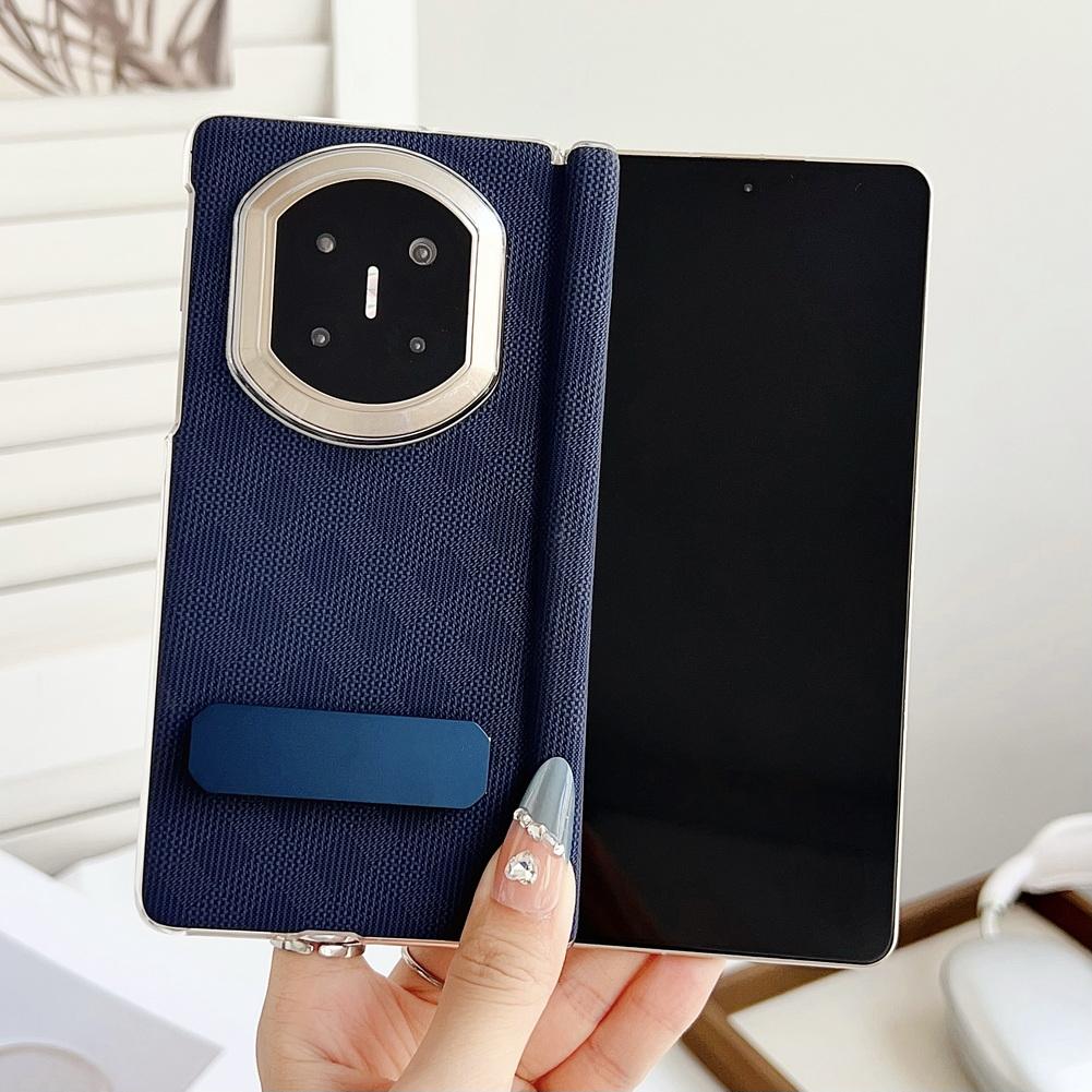 Checkered Veneer with Metal Rotating Bracket Holder Phone Case For Huawei Mate X7 Slim Protective Cover