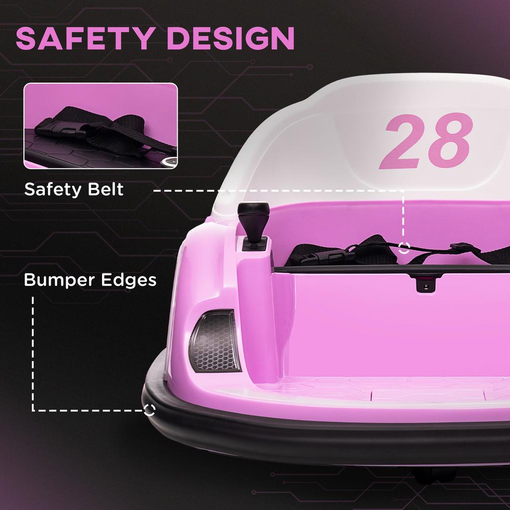 360 Degrees Rotation Kids Bumper Car, 12V Waltz Car with Remote Control, Dual Joystick, Music, Lights, Pink