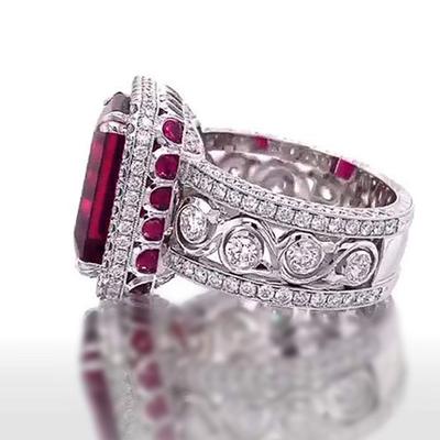 Sterling  Women Party Rings Red Cubic Zirconia Attractive Honourable Chic Finger Accessories Charms Wedding Jewelry