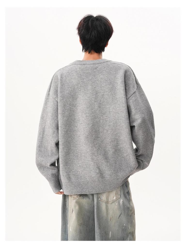 Retro V-Neck Knit Sweater for Men - Two-Piece Look, Arctic Fleece, High-Quality Long Sleeve Pullover