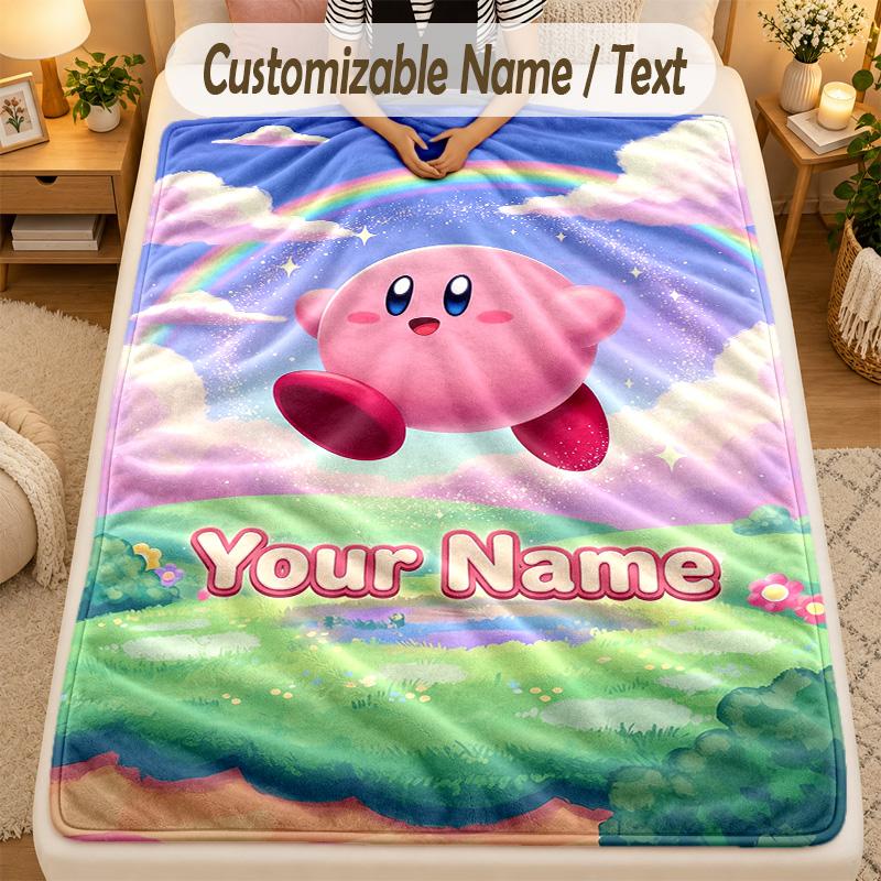 Flannel BlanketKirby Custom Name Text Personalized Soft Warm Throw Blanket Home Decor Gift