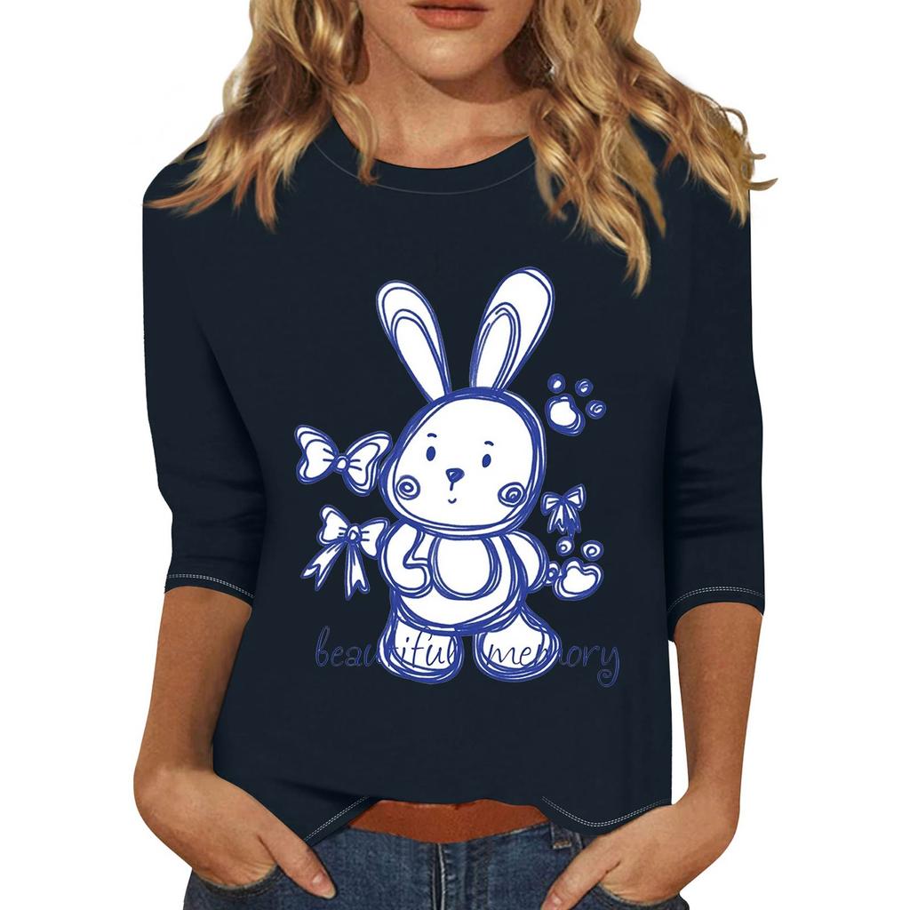 Modisches, lässiges Pullover-Oberteil mit Dreiviertelärmeln und bedrucktem Kragen für Damen