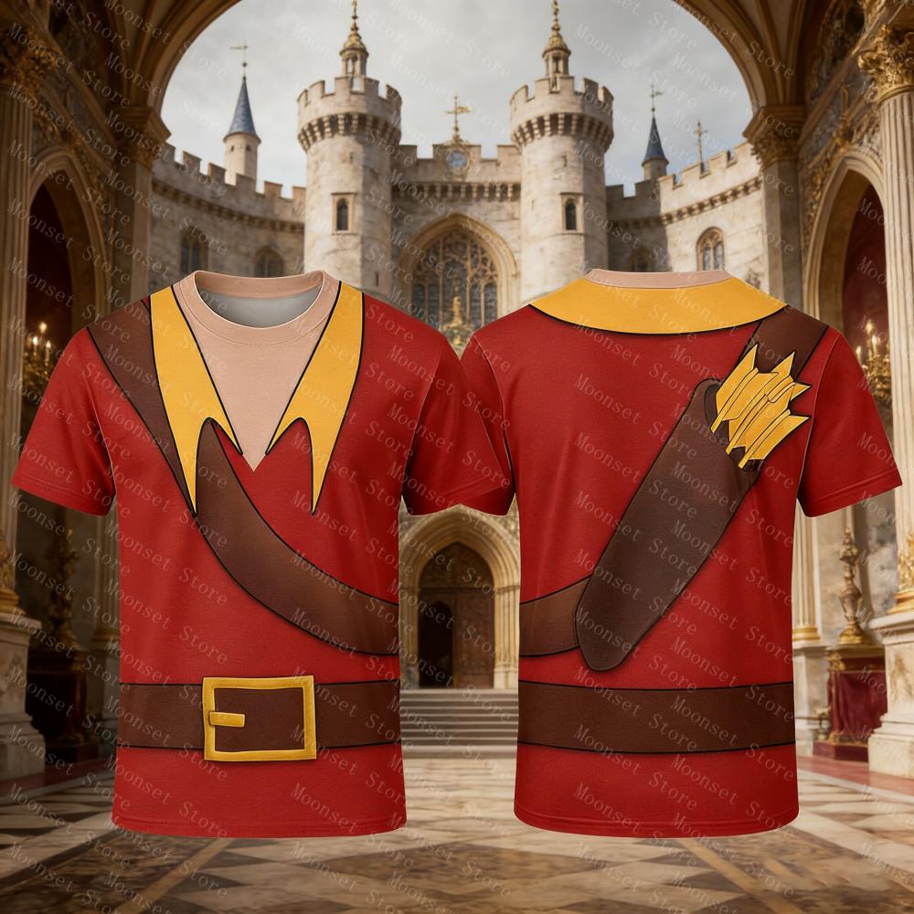 Disney Cosplay T-shirts Kids Tshirt Beauty And The Beast Prince Adam Gaston 3D Print Short Sleeve Tee Family Vacation Magic Tops