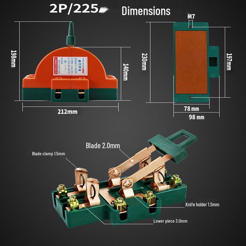 3P 63A Double-Pole Double-Throw Reversing Knife Switch, 100A Three-Phase, Dual Power Transfer