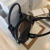 Spring Metallic Soft Leather Boston Shoulder Bag Fashion Rivet PU Leather Hot Girl Motorcycle Underarm Ladies Big Handbag Black