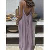 Women Spaghetti Strap Maxi Dress, Deep Backless Tie Back Loose Flowy Nightgown, Lightweight Textured Linen Casual Lounge Dress for Home Beach Vacation