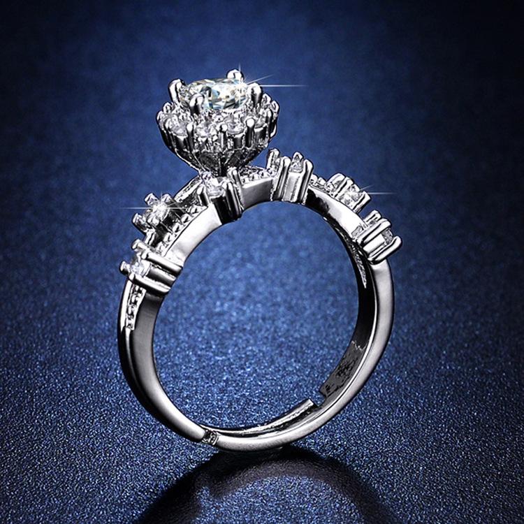 Niche High-end Simulation Moissanite Ring Fashionable Fresh Open Ring Simple Personalized Ring