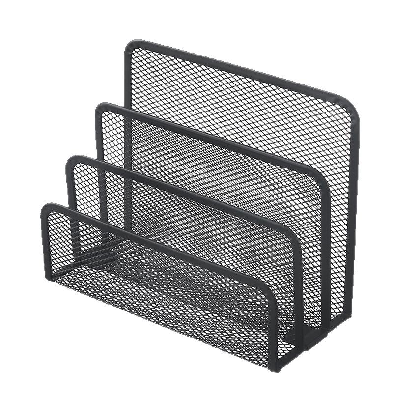Metal Mesh Desktop File Organizer - Multi-layer Office Document & Sticky Note Holder for Students