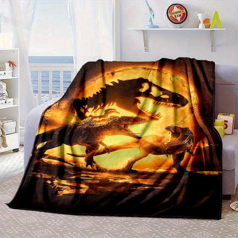 Dinosaur Moonlit Adventure Blanket Flannel Blanket for bed, sofa, Camping, Hiking, Picnic Essentials, gift for family Fan gifts