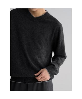 Double Rib V-Neck Pullover Gray