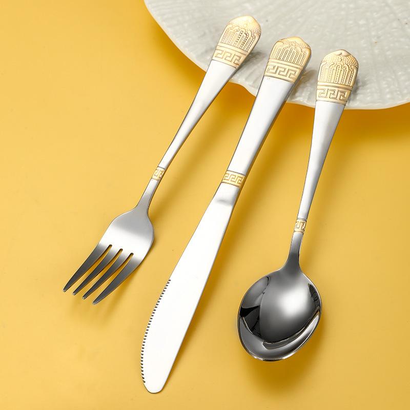 Stainless Steel Tableware, Spoon, Fork, Premium Sense Retro Steak Knife and Fork, Western Food Knife, Fork and Spoon Set