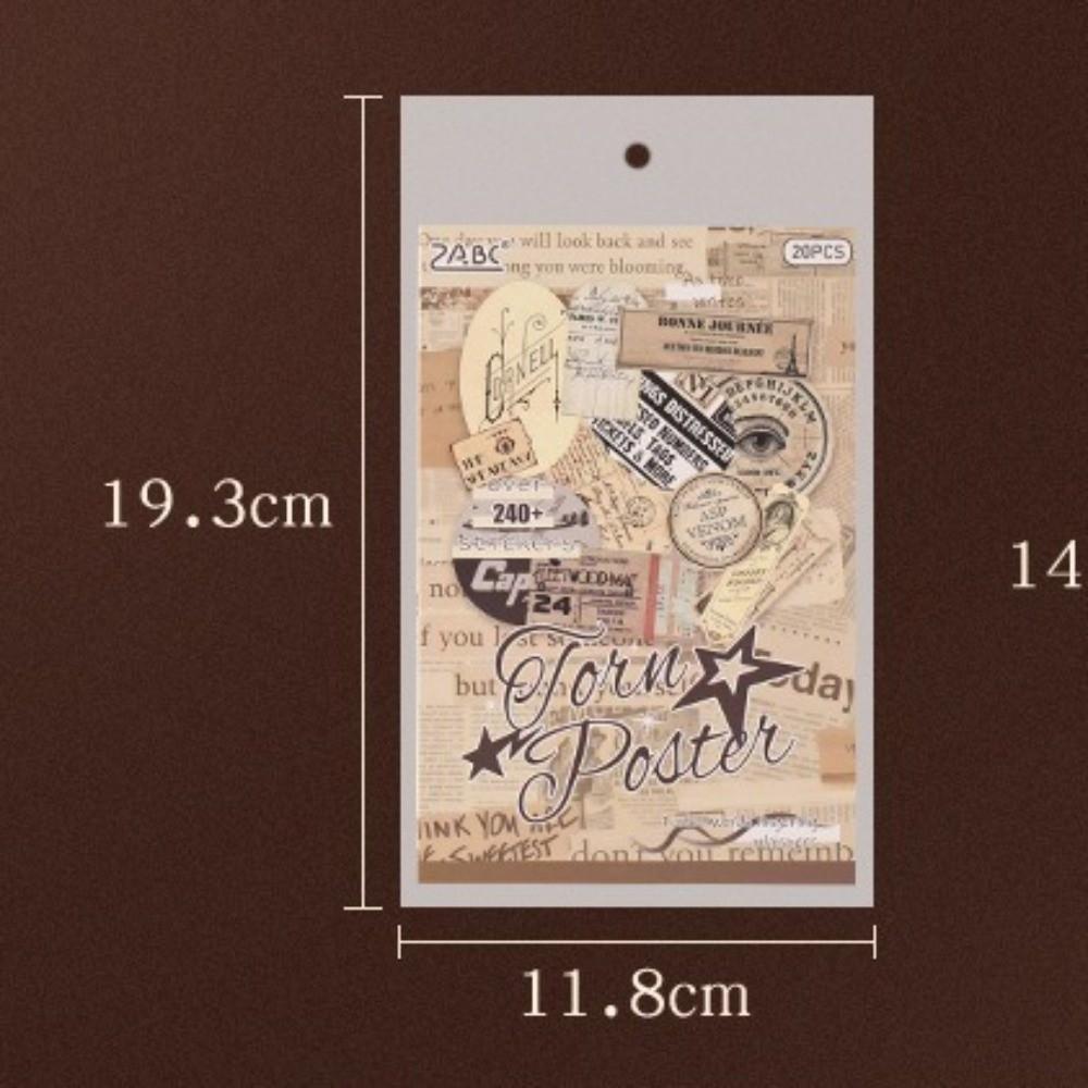 20 Sheets Antique Scene Stickers PET Aesthetic Text Pattern Stickers Flowers & Character Self-Adhesive Scrapbook Sticker