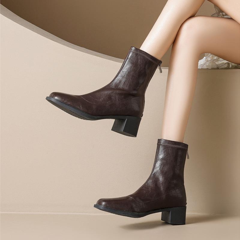 2026 Spring Autumn Shoes Women Fashion Modern Boots Square Heels 4cm Brand Ladies Ankle Boots Black Brown Plus Size 42