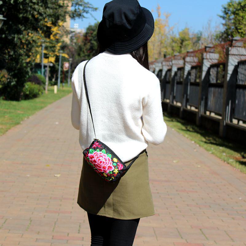 Yunnan Ethnic Style Embroidered Bag: Triple-Zip Messenger for Women, Ideal Gift for Moms, Stylish Backpack for Middle-Aged and Elderly