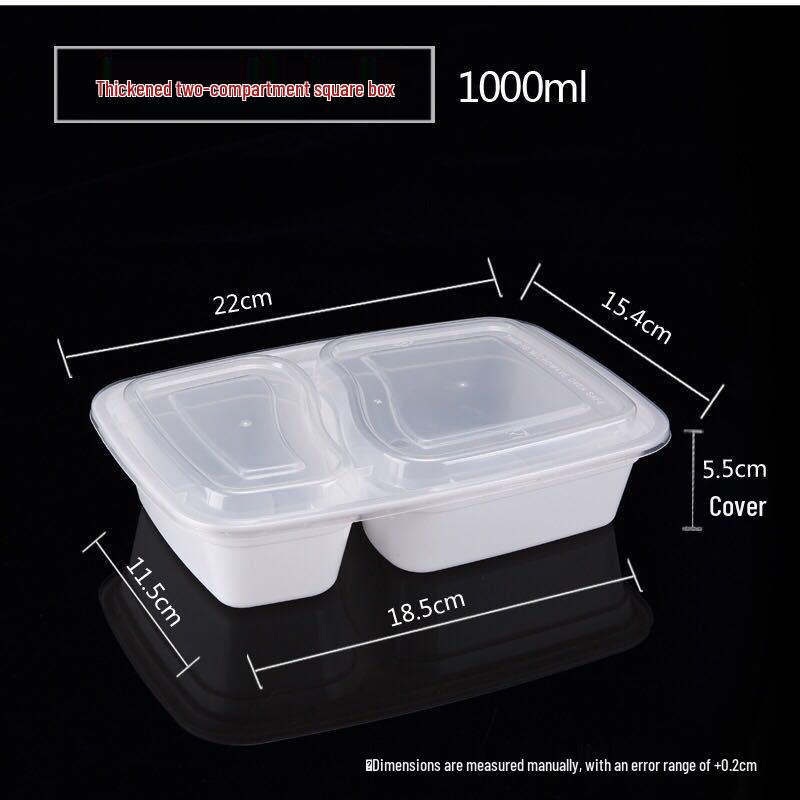 Two-Compartment 1000ml Black Rectangular Disposable Bento Lunch Box