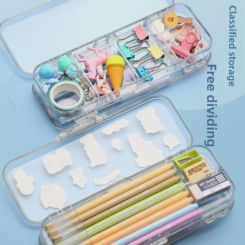 Chenyu Double-Zip Transparent Pencil Case - Large Capacity, Simple, Cute Japanese Style for Middle School Students