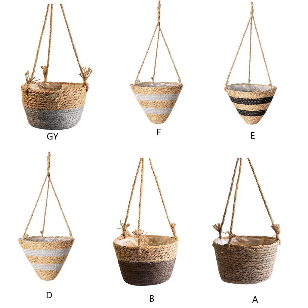 Round Hand Woven Hanging Planter Baskets Natural Rope Woven Plant Holder Flower Pots Home Planting Gardening Supply