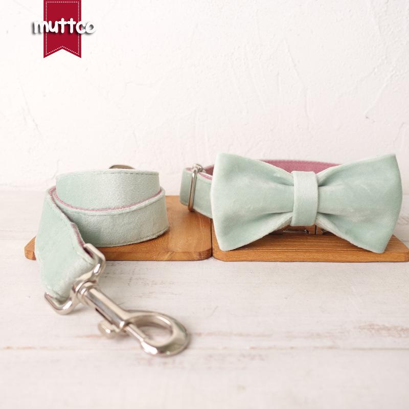 MUTTCO Pet Dog Collar & Thick Fleece Leash Set with Bowtie UDC-109 Medium