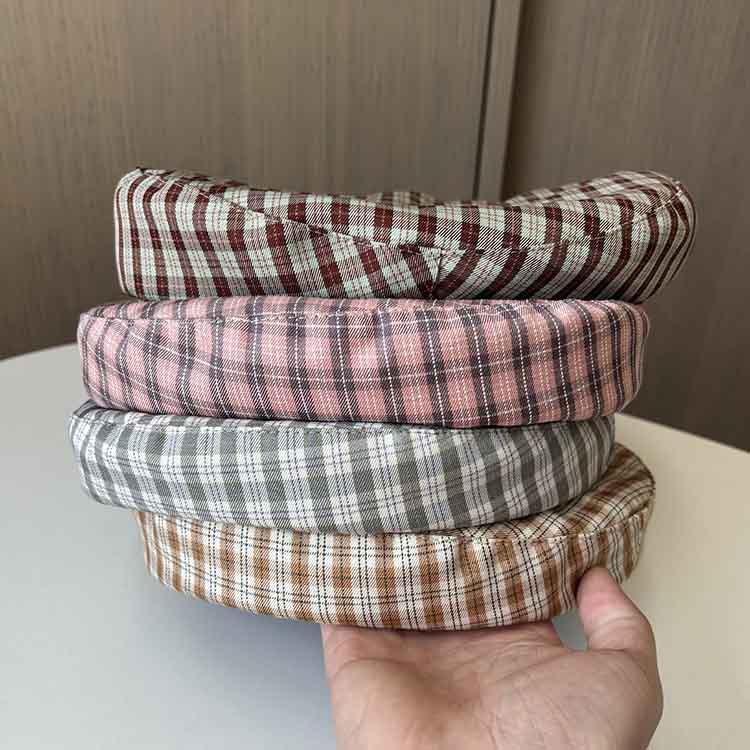 Hat Female Vintage British Plaid Beret Spring Summer Thin Breathable Painter Hat Versatile Soft Girl Pumpkin Hat