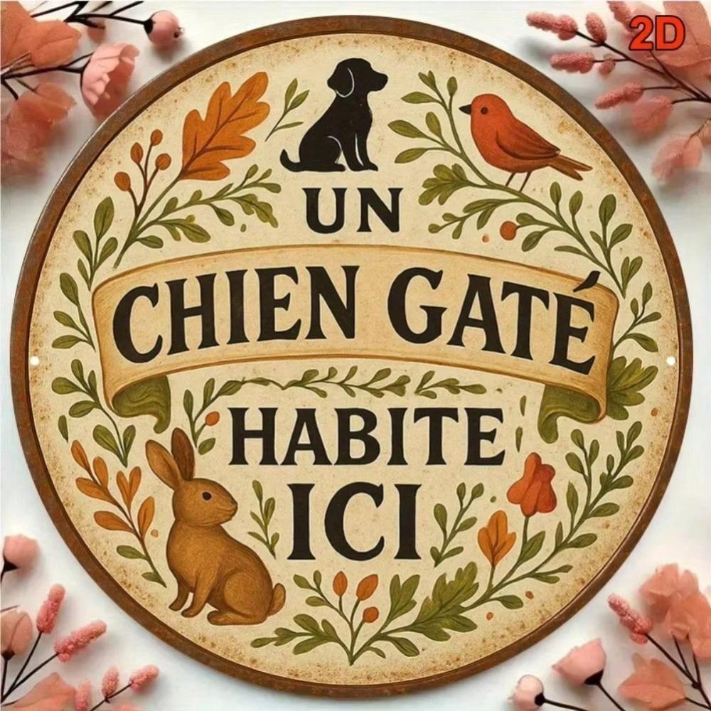 Vintage Metal Wall Art French Country Round Sign for Home and Garden Decor