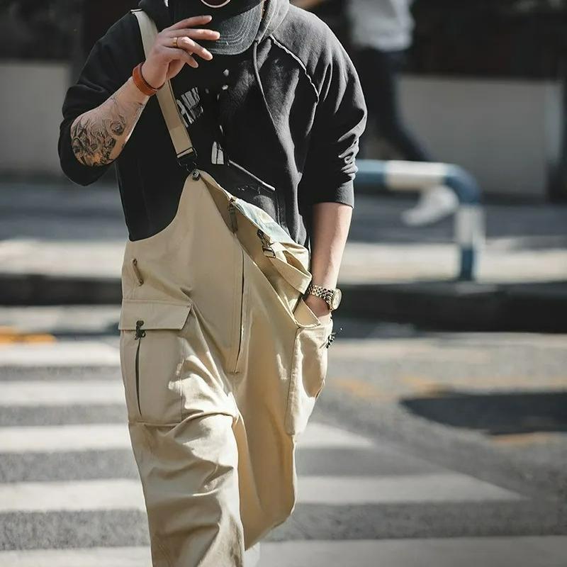 Tooling Retro Khaki Deck Overalls Straight Loose Casual Sling One-piece Long Pants Men's Autumn