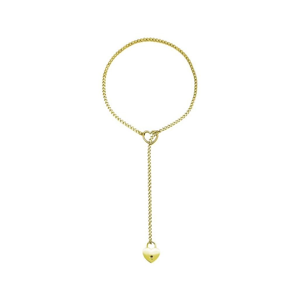 Heart-Lock Gothic Punk Necklace - Stainless Steel Silver Electroplated Cuban Chain