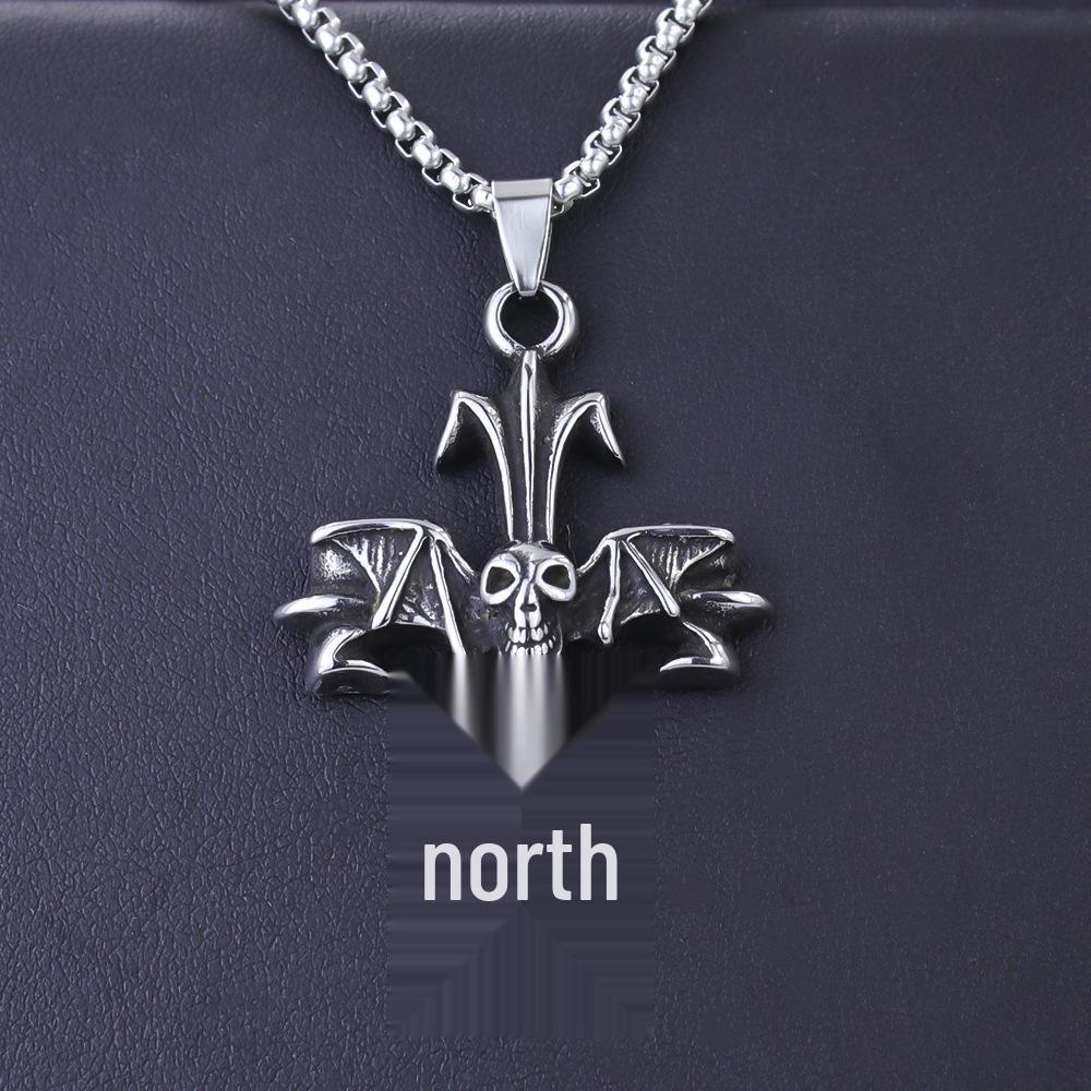 European Viking Titanium Steel Rune Necklace with Stainless Steel Spearhead and Compass Pendant