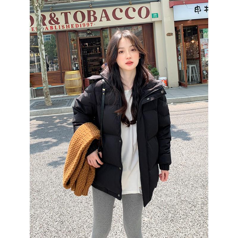 Womens Short Puffer Jacket With Hood White Duck Down Warm Loose Fit Small Stature Students Casual Winter Coat