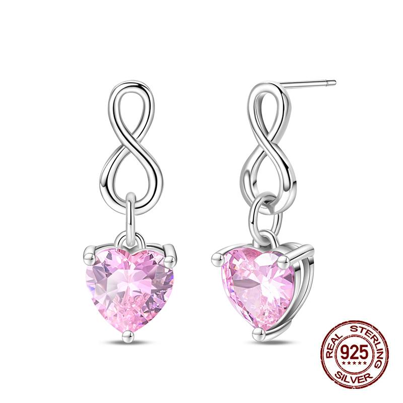 New Earring For Women 925 Silver Sparkling Cordate Zircon Pink Bow Princess Double Hoop Earrings Luxury Festival Party Jewelry