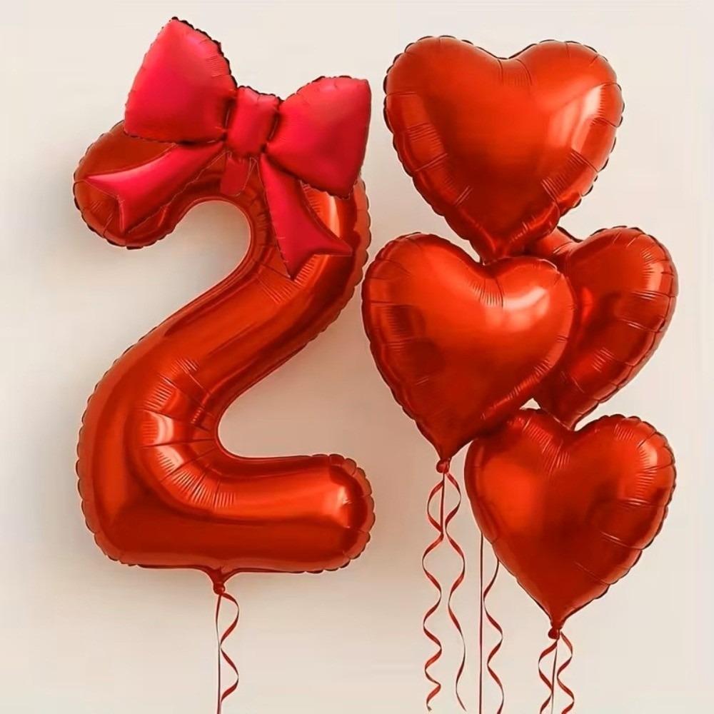 6pcs with Bowknot Number Foil Balloon Romantic Birthday Party Balloons  For Engagements Wedding