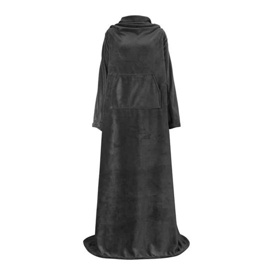 Winter Wearable Blanket with Big Pocket Anti-static Thick Coral Fleece Loose Long Sleeves Solid Color Heat Retention Full Protection Home Blanket