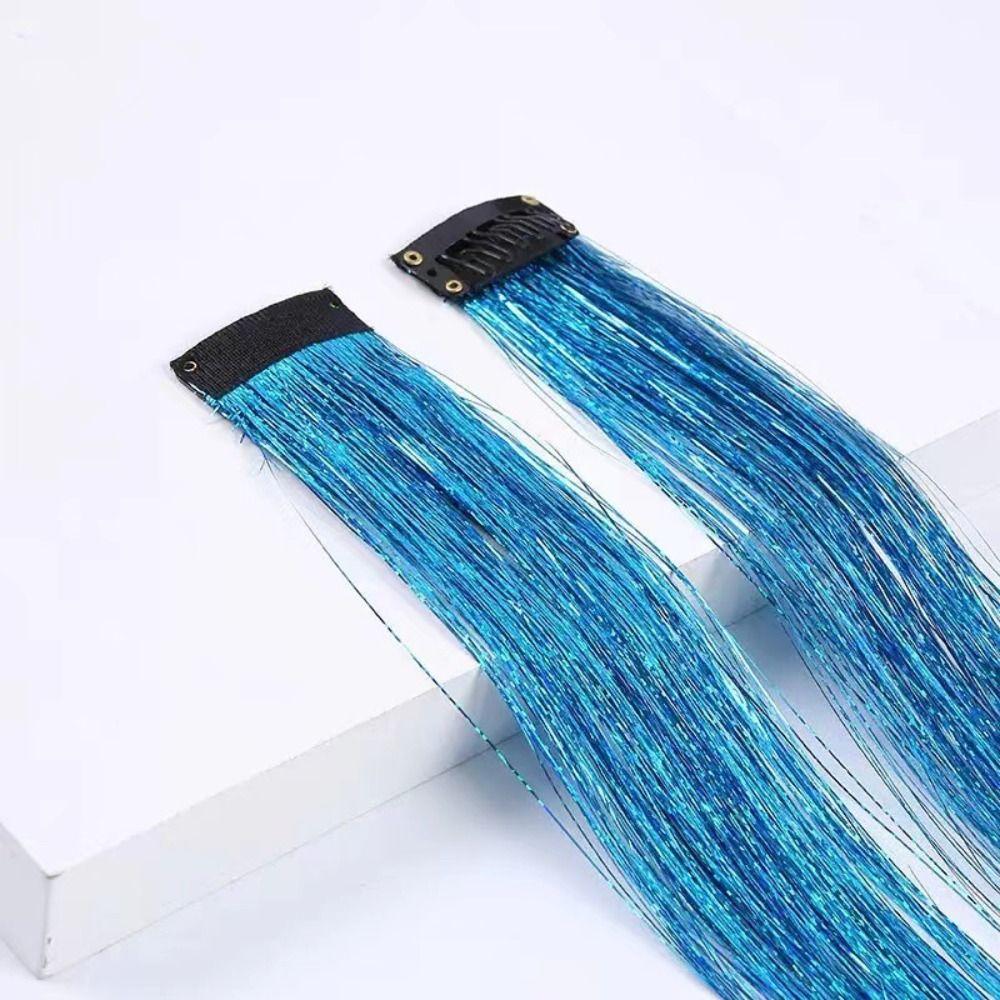 Headdress Rainbow Silk Hair Extensions Long Straight Sparkly Ponytail Sparkle Shiny Hair Tinsel