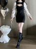 Women's Spicy Lace-up Puff Sleeve Patchwork Dress - Spring/Autumn Slim Fit Short Skirt