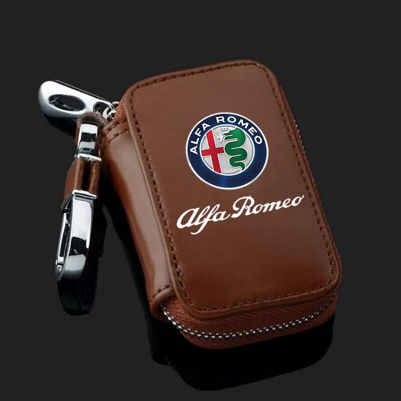 Car Key Bag Zipper Case PU Leather Anti-Theft Key Fob Pouch For Alfa Romeo giulia stelvio giulietta 159 147 156 166 Accessories
