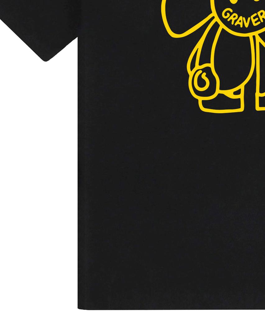GRAVER [Unisex] Comics Line Flower Drawing Short Sleeve T-Shirt_Black