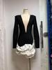 2025 Elegant European & American V-Neck Ruffle Long Sleeve Slimming Bandage Dress
