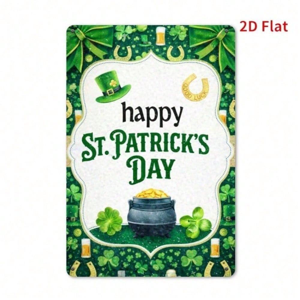 St Patrick's Day Shamrock Metal Wall Art Festive Tin Sign For Home Office Cafe Decor 7.87x11.8 Inch