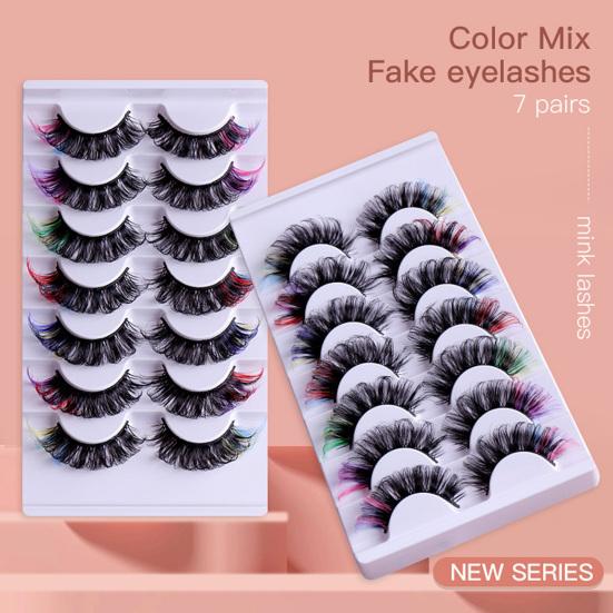 Yousheng 7 Pairs/Set False Eyelashes Curl Soft Bushy Colored Perfect Fitting Prom Accessory Imitation Mink Beauty False Eye Lash for Club